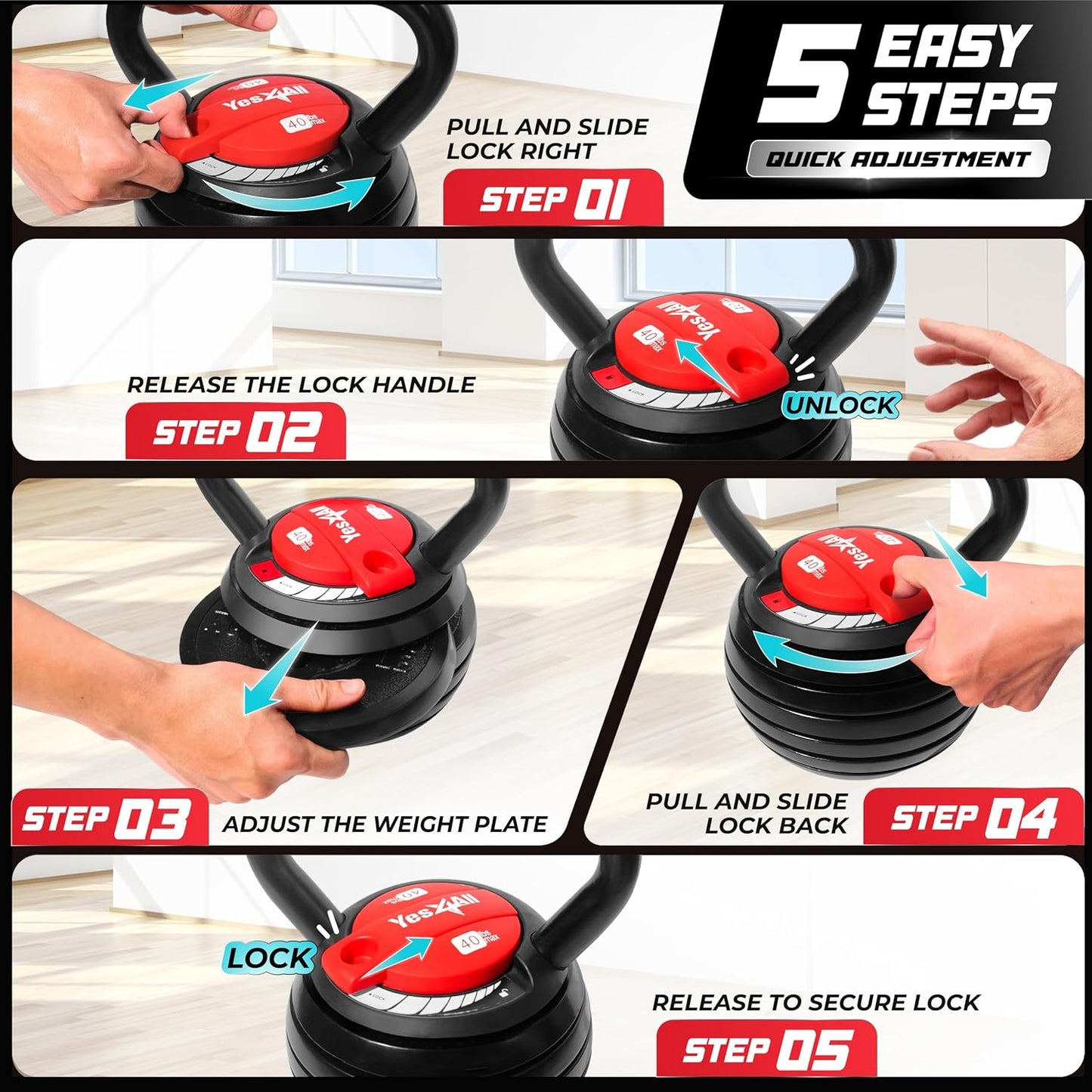 Adjustable Kettlebell Set – 20–40 LB