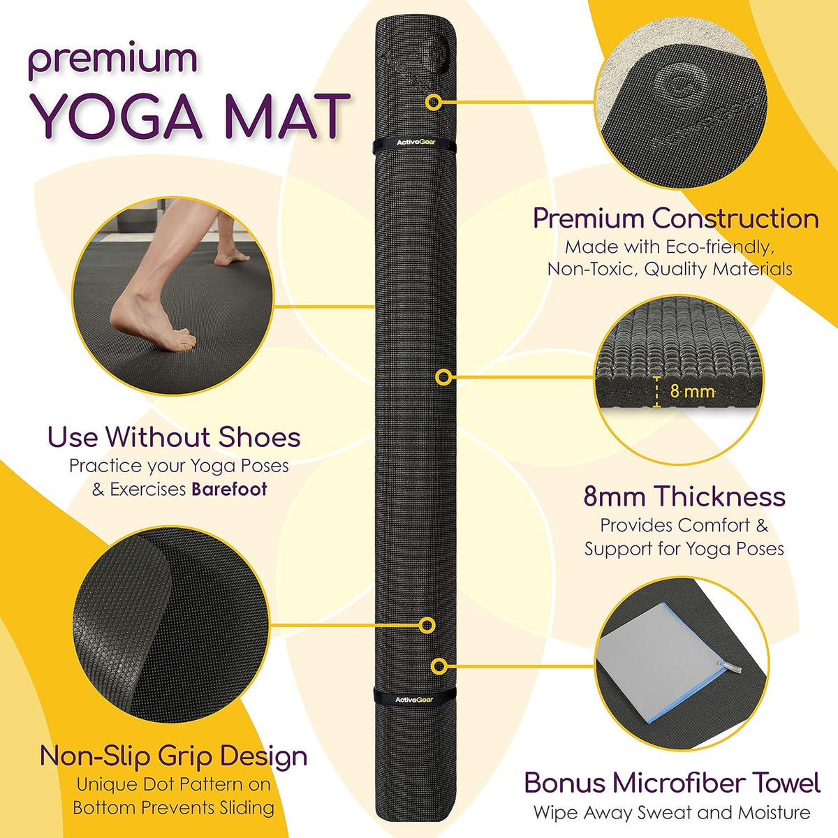 ActiveGear Large Yoga Mat – 6' x 4' x 8mm